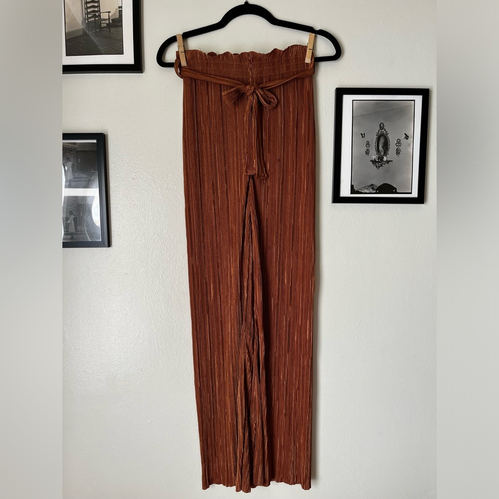 (SOLD) Nectar Ribbed Brown Wide Leg Trouser Pant